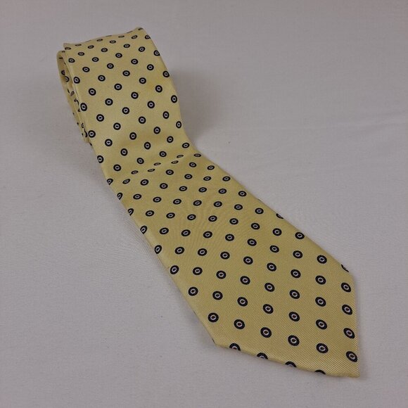 Mario Valentino Men's Tie 100% Silk Yellow with Blue Red Circles Pattern - Picture 1 of 7